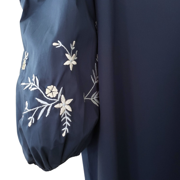 CeCe Jardin Cold Shoulder Floral Embroidery Mini Shift Dress, Navy Blue, Sz 6 - Picture 6 of 11